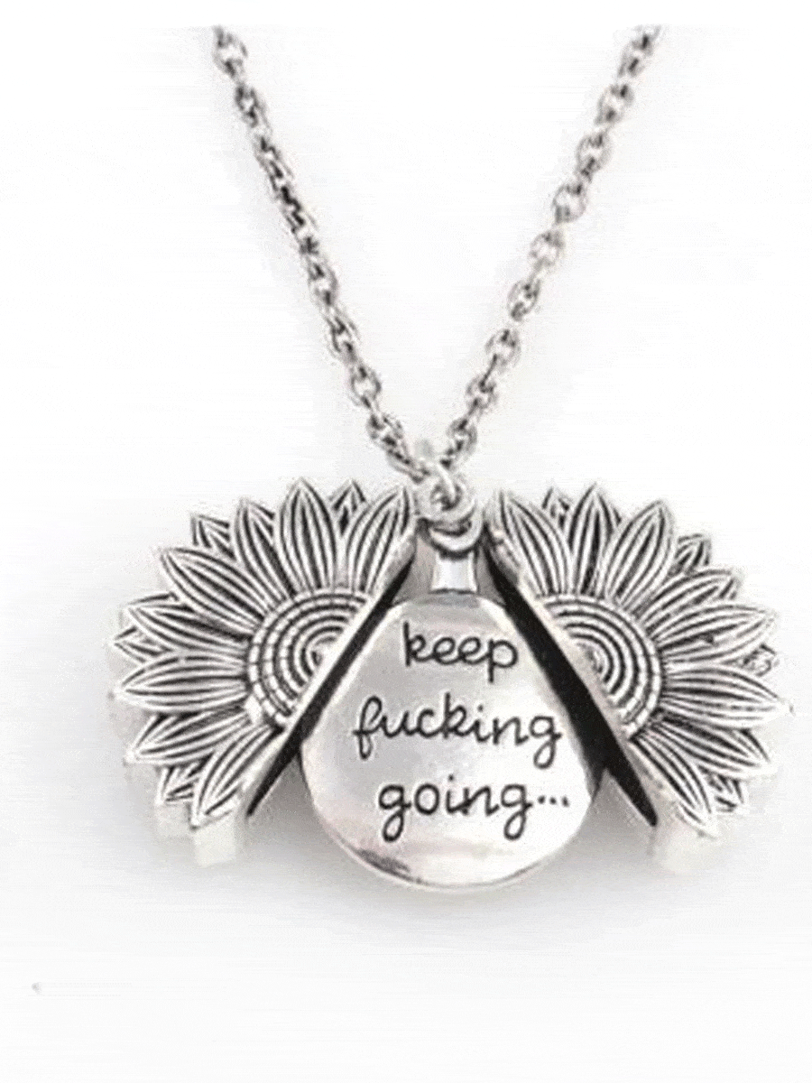 Keep Fucking Going Sunflower Locket Pendant Necklace - Pretty Little Wish.com