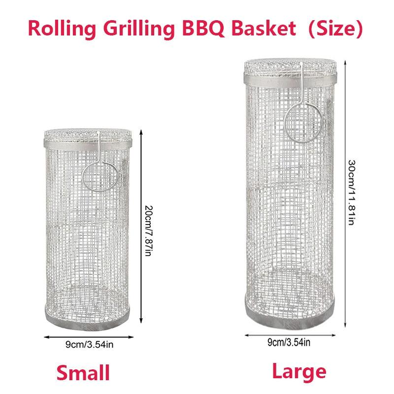 New Rolling Grilling BBQ Basket Stainless Steel Leakproof Mesh Barbecue Rack Outdoor Picnic Camping Simple Cylindrical BBQ Grill - Pretty Little Wish.com