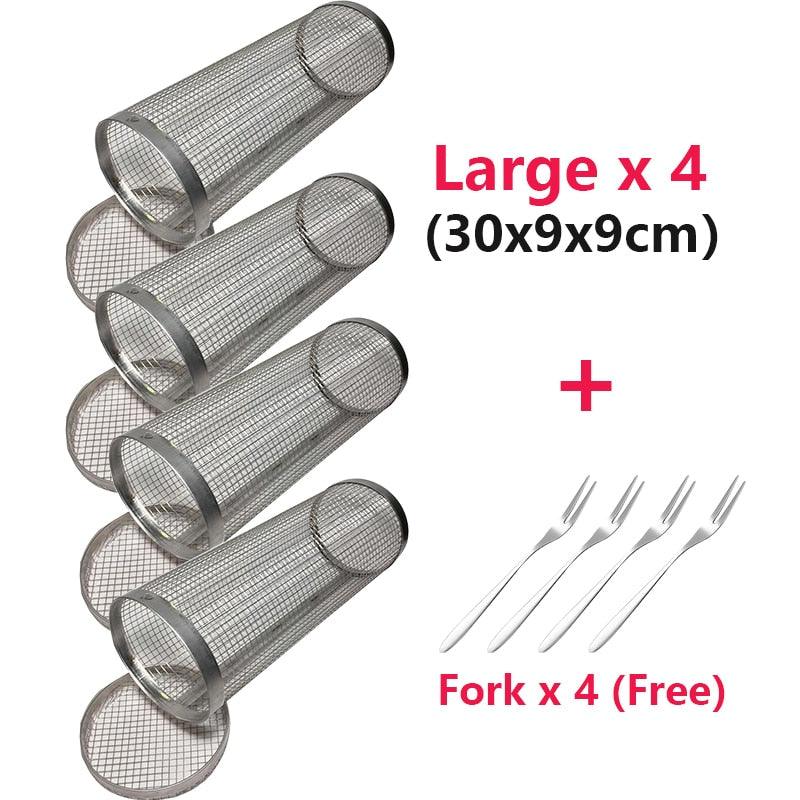 New Rolling Grilling BBQ Basket Stainless Steel Leakproof Mesh Barbecue Rack Outdoor Picnic Camping Simple Cylindrical BBQ Grill - Pretty Little Wish.com