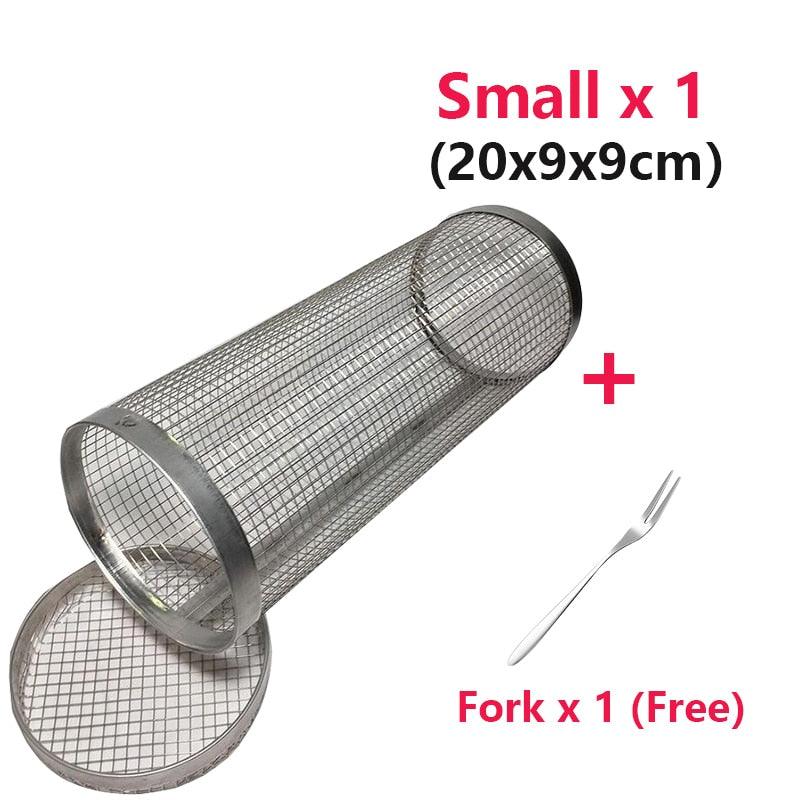 New Rolling Grilling BBQ Basket Stainless Steel Leakproof Mesh Barbecue Rack Outdoor Picnic Camping Simple Cylindrical BBQ Grill - Pretty Little Wish.com