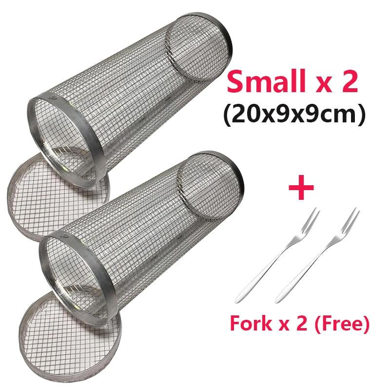 New Rolling Grilling BBQ Basket Stainless Steel Leakproof Mesh Barbecue Rack Outdoor Picnic Camping Simple Cylindrical BBQ Grill - Pretty Little Wish.com