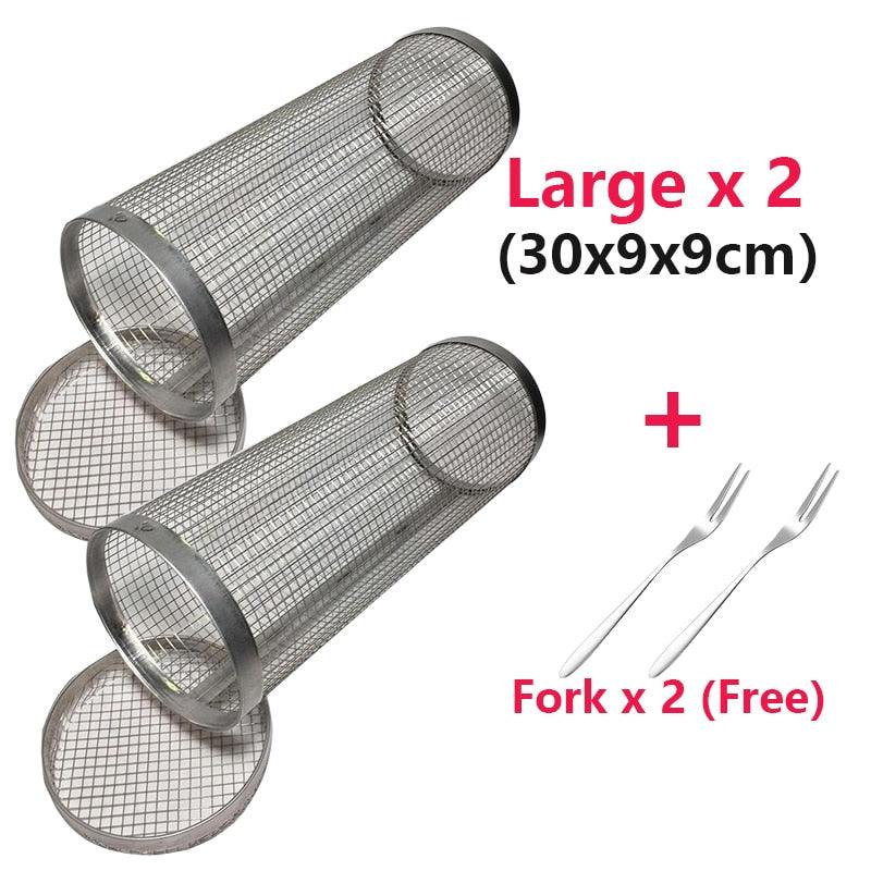 New Rolling Grilling BBQ Basket Stainless Steel Leakproof Mesh Barbecue Rack Outdoor Picnic Camping Simple Cylindrical BBQ Grill - Pretty Little Wish.com