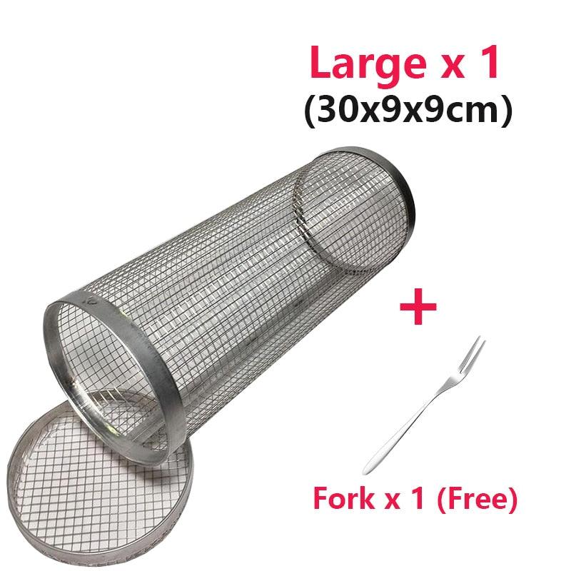 New Rolling Grilling BBQ Basket Stainless Steel Leakproof Mesh Barbecue Rack Outdoor Picnic Camping Simple Cylindrical BBQ Grill - Pretty Little Wish.com