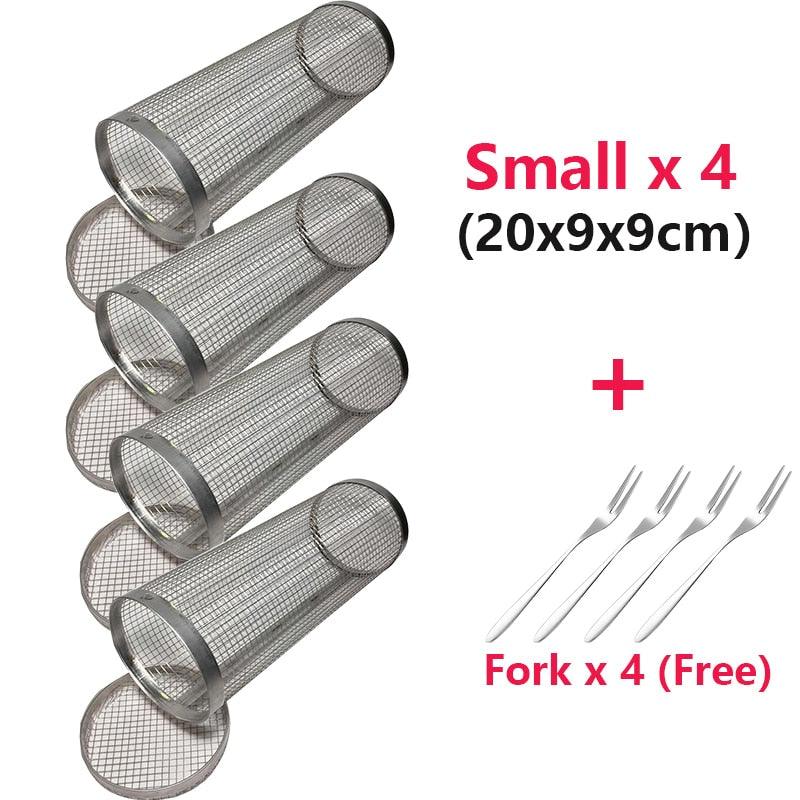 New Rolling Grilling BBQ Basket Stainless Steel Leakproof Mesh Barbecue Rack Outdoor Picnic Camping Simple Cylindrical BBQ Grill - Pretty Little Wish.com