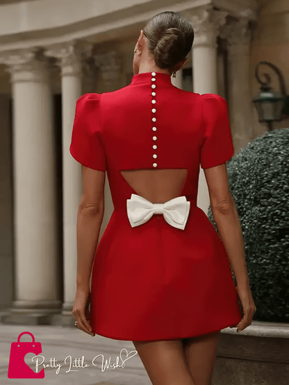 Elegant Red Bowknot Mini Dress