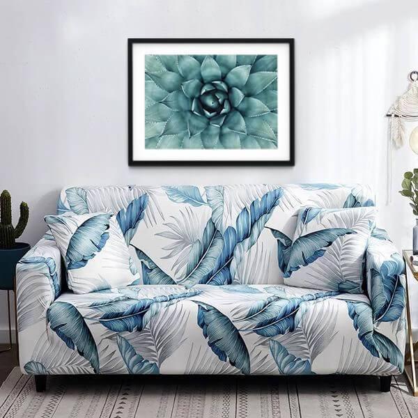Blue Leaves Stretch Sofa Couch Cover - Pretty Little Wish.com