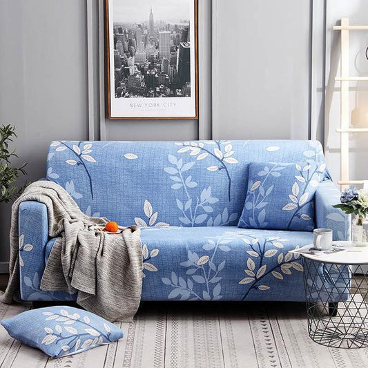 Blue Spring Leaves Stretch Sofa Slip Cover - Pretty Little Wish.com