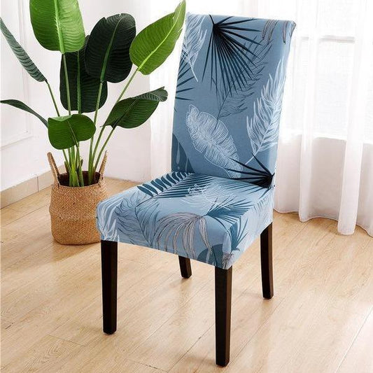 Blue Tropical Palm Leaf Pattern Dining Chair Cover - Pretty Little Wish.com