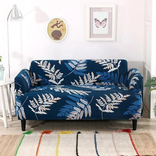 Blue White Fall Leaves Stretch Sofa Cover - Pretty Little Wish.com