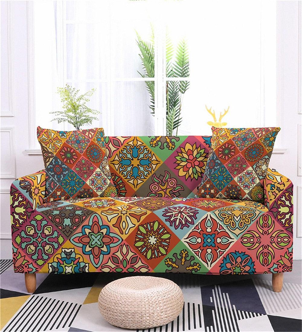 Geometric Mandala Print Spandex Sectional Sofa Couch Cover - Pretty Little Wish.com