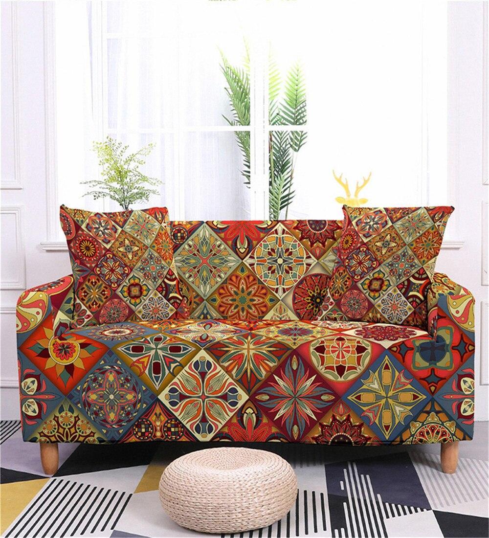 Geometric Mandala Print Spandex Sectional Sofa Couch Cover - Pretty Little Wish.com
