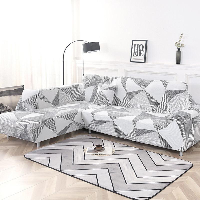 Grey Triangle Pattern Stretch Sofa Cover - Pretty Little Wish.com