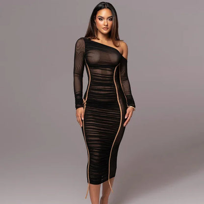 Elegant Off-Shoulder Mesh Dress