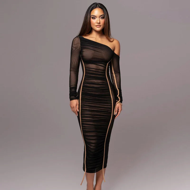 Elegant Off-Shoulder Mesh Dress