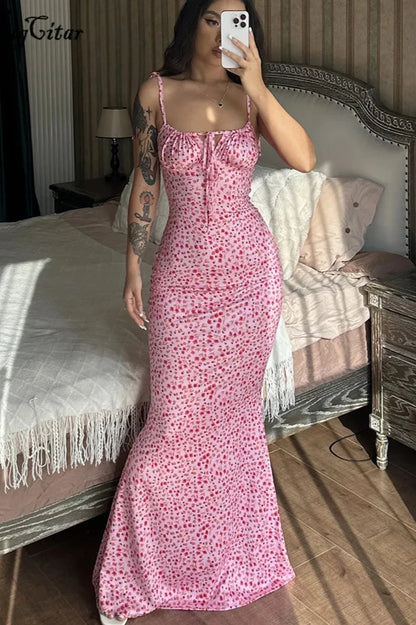 Summer Floral Lace-Up Maxi Dress