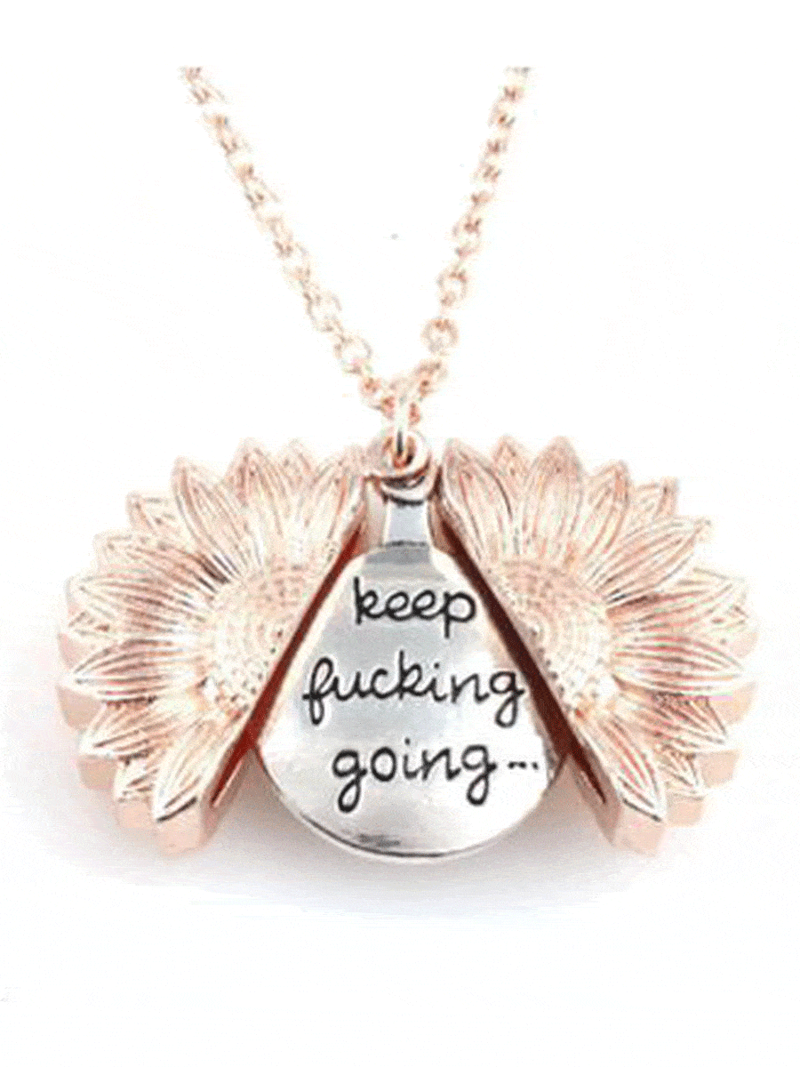 Keep Fucking Going Sunflower Locket Pendant Necklace - Pretty Little Wish.com