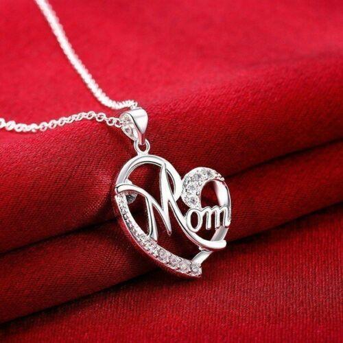 💕 Mom Exquisite Women's 925 Sterling Silver/ Rose Gold Mom's Love Shaped Diamond Necklace 💕 - Pretty Little Wish.com