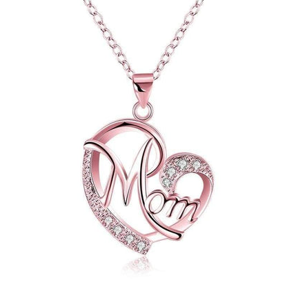 💕 Mom Exquisite Women's 925 Sterling Silver/ Rose Gold Mom's Love Shaped Diamond Necklace 💕 - Pretty Little Wish.com