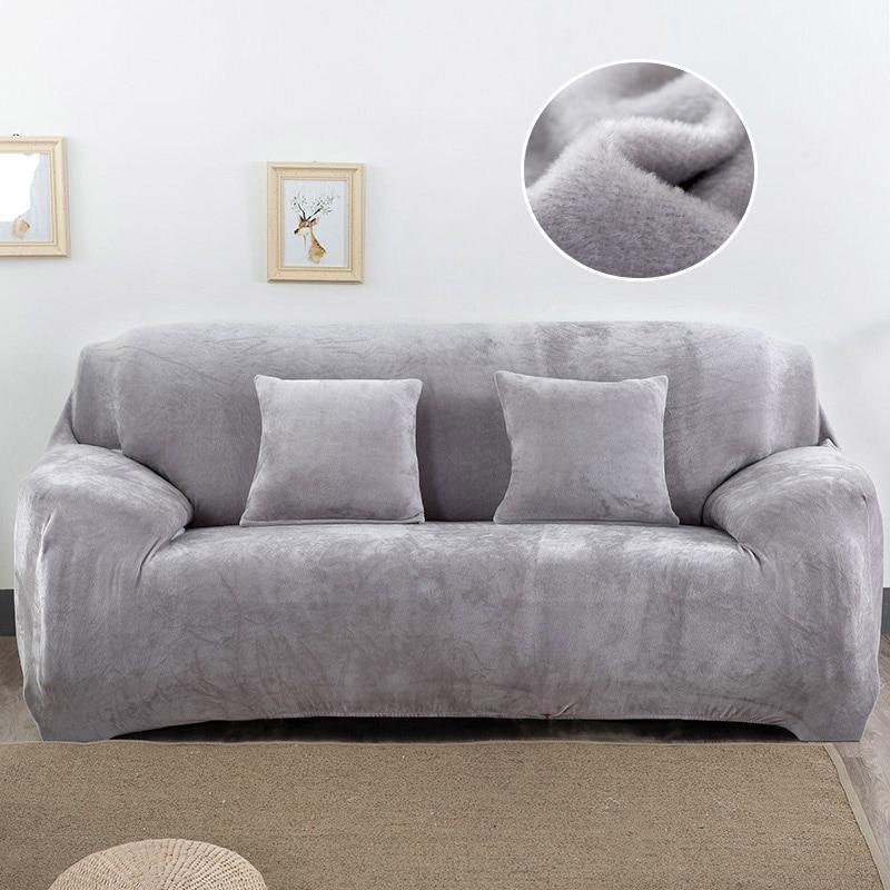 Plush Sofa Cover Stretch Solid Color Thick Slipcover Sofa Covers for Living Room Pets Chair Cover Cushion Cover Sofa Towel 1PC - Pretty Little Wish.com