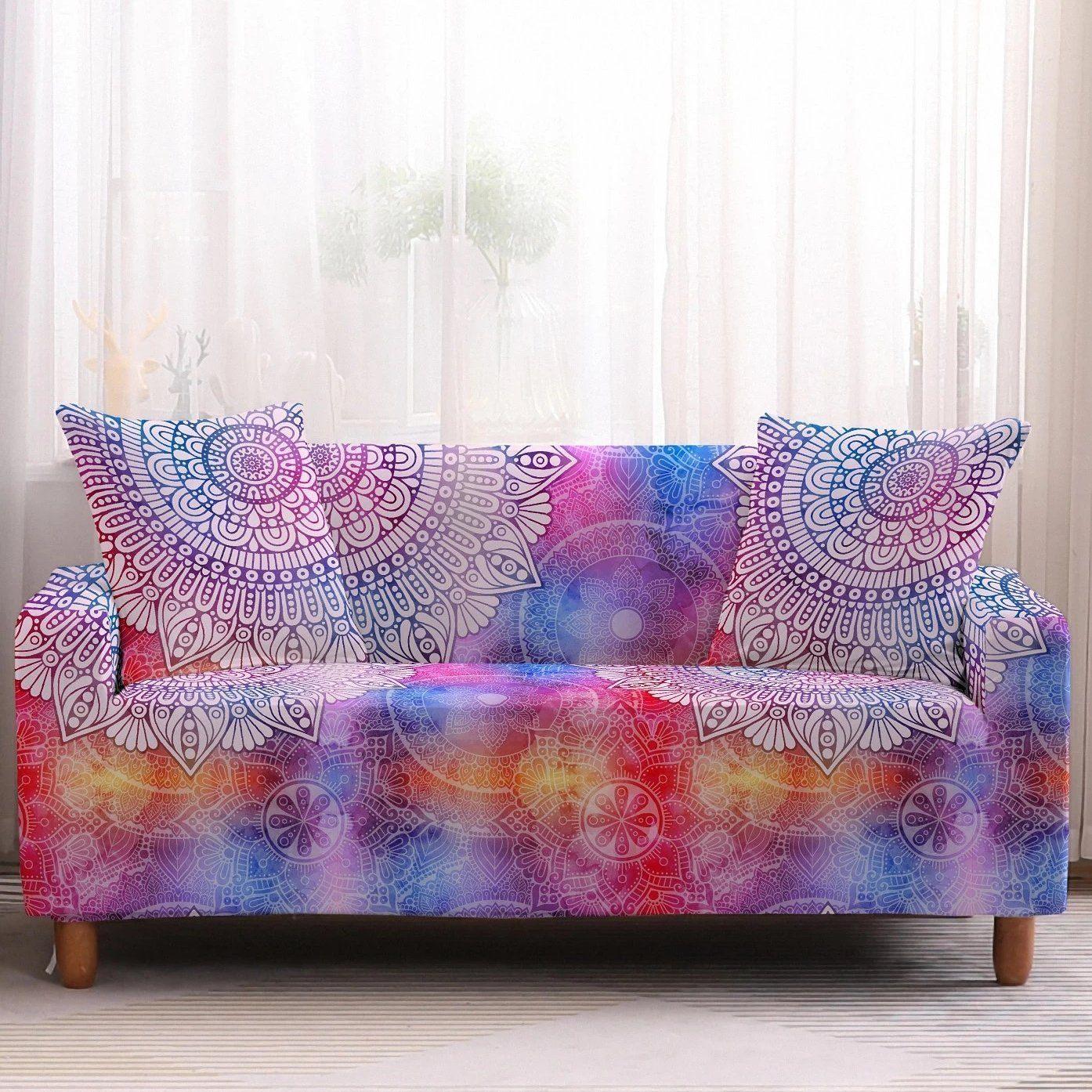 Rainbow Bohemian Mandala Print Sofa Couch Cover - Pretty Little Wish.com