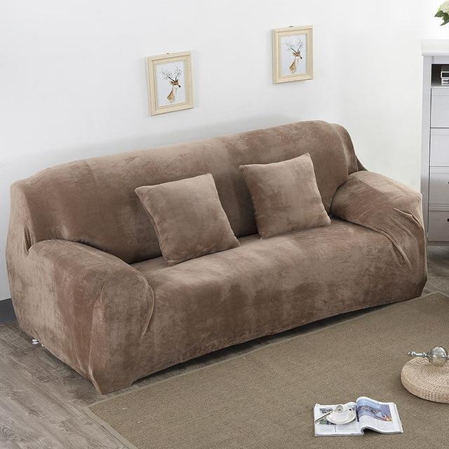 Solid Color Plush Thicken Elastic Sofa Cover Universal Sectional Slipcover 1/2/3/4 Seater - Pretty Little Wish.com