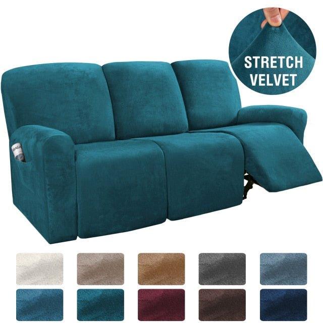 Stretch Velvet 1-2-3 Seater All-inclusive Elastic Recliner Sofas Cover Non-slip Convertible Reclining Relax Armchair Sofa Cover - Pretty Little Wish.com