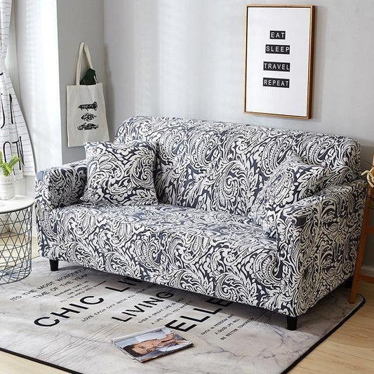 White Dark Grey French Pattern Stretch Sofa Cover - Pretty Little Wish.com