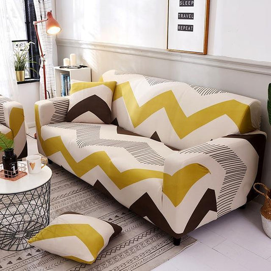 Yellow Black Zigzag Lines Stretch Sofa Cover - Pretty Little Wish.com